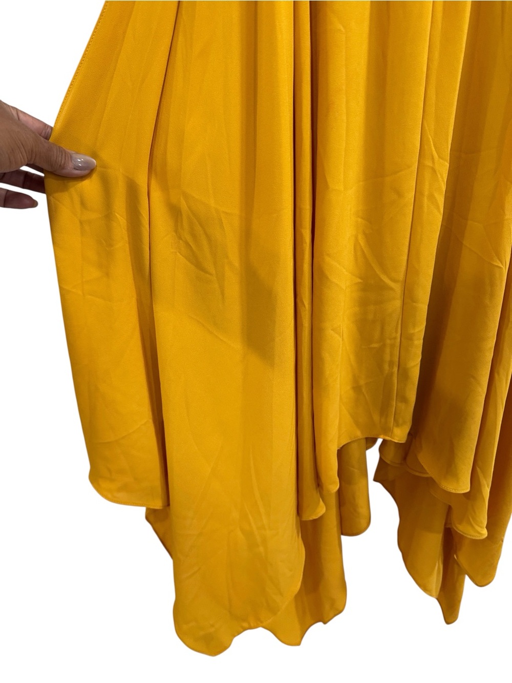 BCBGMAXAZRIA Mustard Yellow Sleeveless Handkerchief Hem Midi Dress Size L - Picture 8 of 13
